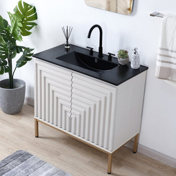 Rowan Geometric Modern Transitional 2-Shelf Bath Vanity Cabinet Only (Sink Basin Not Included)